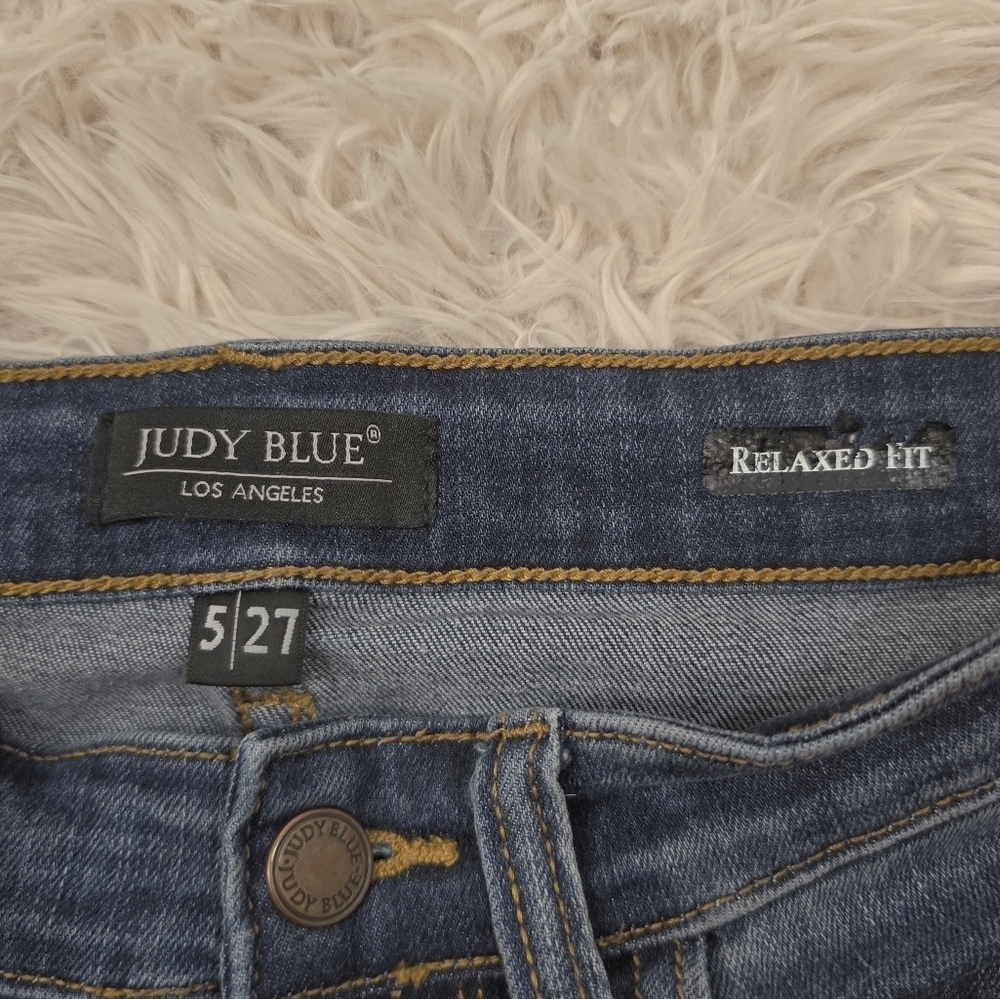 Judy Blue Dark Wash Straight Leg Relaxed Fit Lightly Distressed Jeans Size 5 27 - Picture 2 of 13